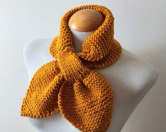 Bow Scarf - Miss Marple style scarf - 1940 Style scarf - Mothers day gift - Birthday gift - Mustard Color - Handmade - Knitted - Ascot Scarf