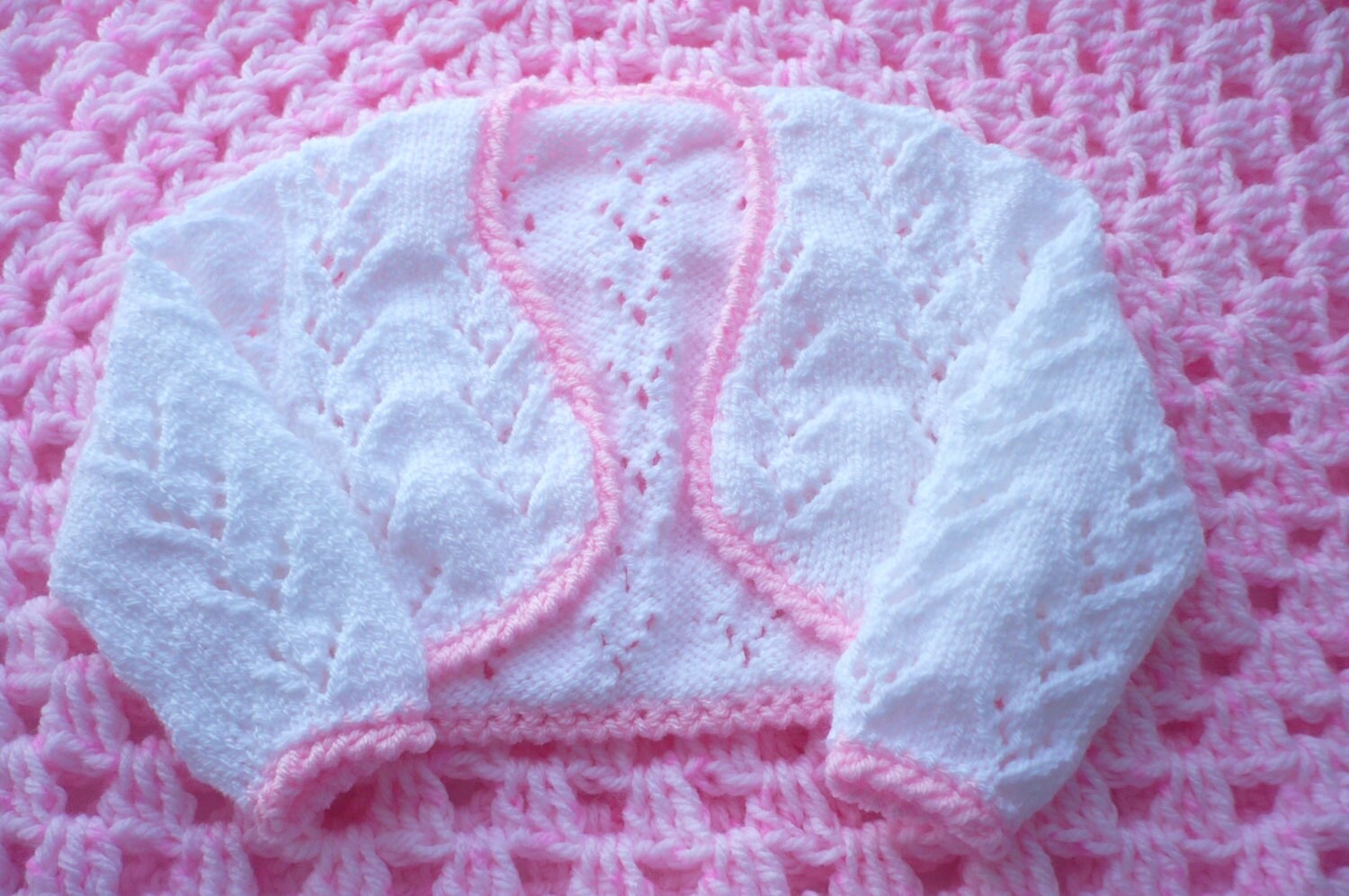 Baby Girl Bolero Cardigan Hand Knitted in White and edged Etsy