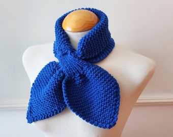 Scarf Ascot Bow Scarf in Royal Blue -  Keyhole Scarf - Knitted Women Scarf Necktie Accessories Miss Marple Scarf 1940's Style scarf.