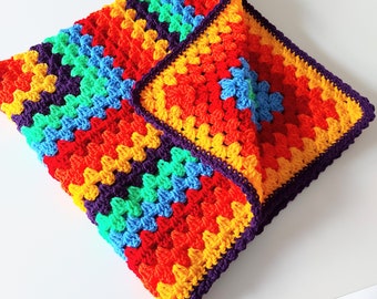 Crochet  -  Baby Blanket - in Bold Rainbow Colors for a Baby Girl -  Baby Boy Present - baby gift - Handmade