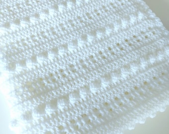 Crochet White Baby Blanket - in a Bobble Design - Baby Accessories - Baby Gift - Unisex - Boy or Girl Baby Blanket