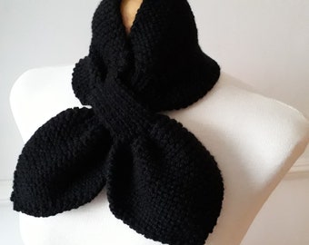 Scarf - Black -  Keyhole Scarf -Miss Marple scarf Knitted - Women Scarf - Necktie - Accessories - 1940's Style