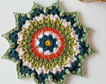 Mandala - Table Mat - Center Piece - Doily - Cotton - Crochet Green Mixture