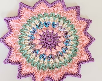 Crochet Mandala - Table Mat - Centre  Piece - 10" Home Decor Plum and Pink