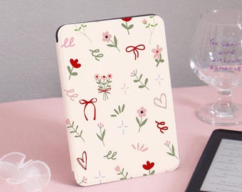 Bloem strik hart Kindle-hoesje Kindle Gen11 6 inch 2019/2024, PaperWhite 6,8'' omslag 5/7 2013, doorzichtige achterkant, gepersonaliseerd cadeau voor haar