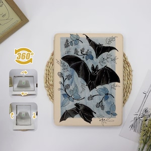 Capa para iPad com suporte giratório de 360 graus com padrão de morcego para iPad 9,7", 10,2", 10,9", 11", 12,9", iPad Air 6, 3, 4, iPad Pro, iPad 2022, 2024, iPad mini 6