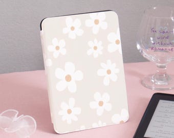 Witte margrietpatroon Kindle-hoesje Kindle Gen11 6 inch 2019/2024, PaperWhite 6,8'' omslag 5/7 2013, doorzichtige achterkant, gepersonaliseerd cadeau voor haar