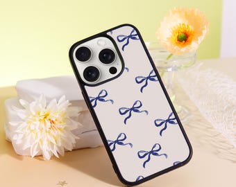 Cute Blue Bow Phone Case, Phone Cover For iPhone 16 15 14 13 12 11 Pro Max Mini Case, iPhone PLUS Cover,Girly Phone Case Unique Gifts