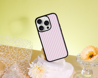 Pink and White Stripe Phone Case, Phone Cover For iPhone 16 15 14 13 12 11 Pro Max Mini Case, iPhone PLUS Cover,Girly Phone Case Unique Gift