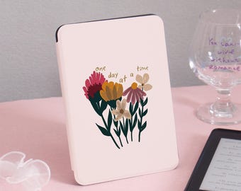 Bloemen motiverende Kindle-hoesje Kindle Gen11 6 inch 2019/2024, PaperWhite 6,8'' omslag 5/7 2013, doorzichtige achterkant, gepersonaliseerd cadeau voor haar