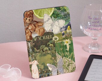 Bear Flower Collage Kindle-hoesje Kindle Gen11 6 inch 2019/2024, PaperWhite 6,8'' 5/7 2013 omslag, doorzichtige achterkant, gepersonaliseerd cadeau voor haar