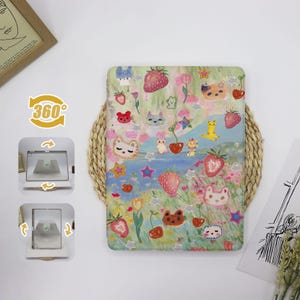 Étui pour iPad Strawberry Cat Floral avec rotation à 360 degrés pour iPad 9,7 pouces 10,2 pouces 10,9 pouces 11 pouces 12,9 pouces, iPad Air 6 iPad Pro iPad 2022 2024 iPad mini 6