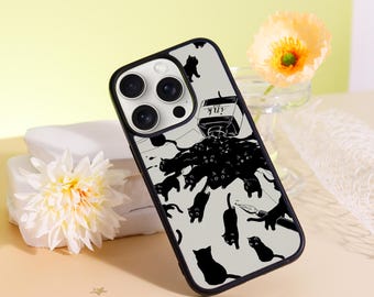 Funda para teléfono con diseño de gato de tinta, para iPhone 16, 15, 14, 13, 12 y 11 Pro Max Mini, funda para iPhone PLUS, funda femenina, regalos únicos