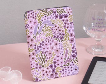 Paars bloempatroon Kindle-hoesje Kindle Gen11 6 inch 2019/2024, PaperWhite 6,8'' omslag 5/7 2013, doorzichtige achterkant, gepersonaliseerd cadeau voor haar