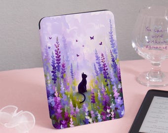 Custodia per Kindle Flower Field Black Cat Kindle Gen11 da 6 pollici 2019/2024, custodia per Kobo, PaperWhite 6,8'' 5/7th 2013, custodia posteriore trasparente, regalo per amanti dei libri