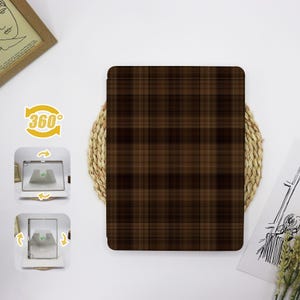 Brown Plaid Pattern 360 Degree Rotate Stand iPad Case Cover iPad 9.7&quot; 10.2&quot; 10.9&quot; 11&quot; 12.9&quot;,iPad Air 6 Pro 2024 iPad mini 6,Gift for Her