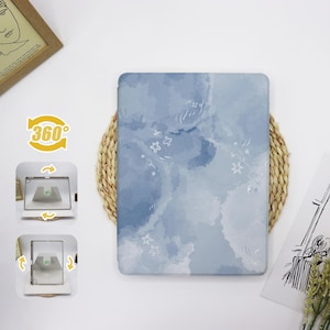 Blått akvarellfärgat 360 graders roterande stativ iPad-skal iPad 9,7" 10,2" 10,9" 11" 12,9", iPad Air 6 Pro 2022 2024 iPad mini 6, present till mamma