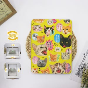 Kawaii katt japansk text 360 graders roterande stativ iPad-skal iPad 9,7" 10,2" 10,9" 11" 12,9", iPad Air 6 Pro 2024 iPad mini 6, present till henne