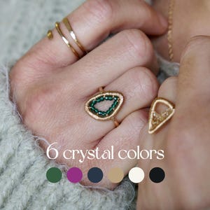 Gold and silver hammered ring, oval ring, crystal jewelry, gift for her
