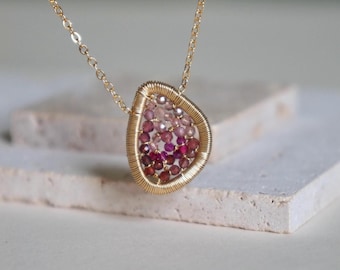 Natural pink stone necklace, gemstone and crystal pendant, pink tourmaline necklace, birthstone jewelry gift