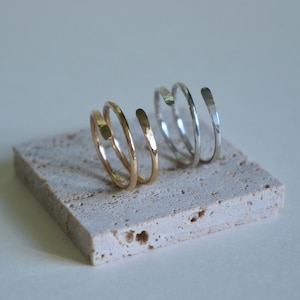 Women&#39;s silver and gold filled ring, handmade ring, adjustable hammered ring