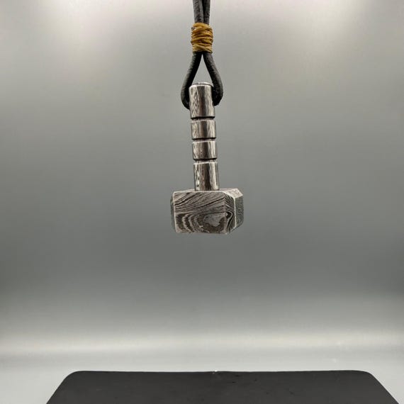 Handmade Damascus Steel Thor Hammer Necklace, EDC Keychain