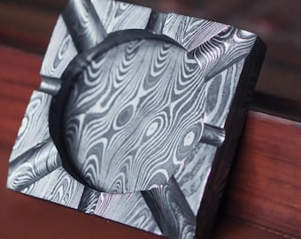 Handmade Damascus Steel Ashtray - Unique Square Design