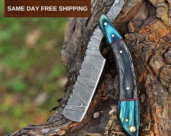Premium Handmade Damascus Steel Straight Razor Personalized Classic Barber Blade Groomsman Boyfriend Gift with Shaving Ready Gift For Him