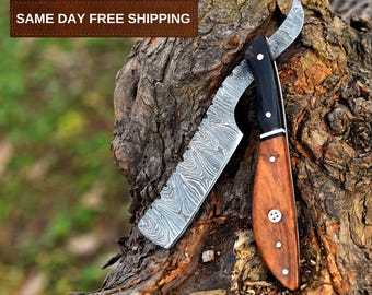 Aesthetic Handmade Damascus Steel Straight Razor With Black & Brown Pakka Wood Handle, Personalized Blade, Exotic Classic Barber Blade