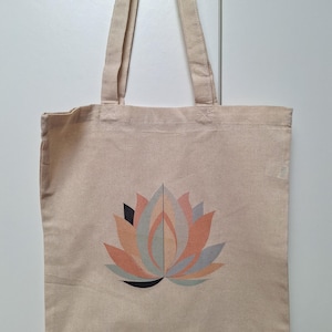 Handmade Lotus Flower Tote Bag | 100% Natural Cotton | Made-to-Order Yoga Shopper Bag | Sustainable Gifts for Yogis