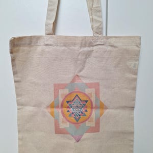 Handmade Sri Yantra Tote Bag | 100% Natural Cotton | Sacred Geometry Yoga Bag | Eco-Friendly Spiritual Gift