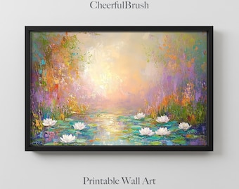 Water Lily Pond Digital Print Impressionist Landscape Art Peaceful Nature Scene Printable Wall Art Serenity Decor Tranquil Home Download