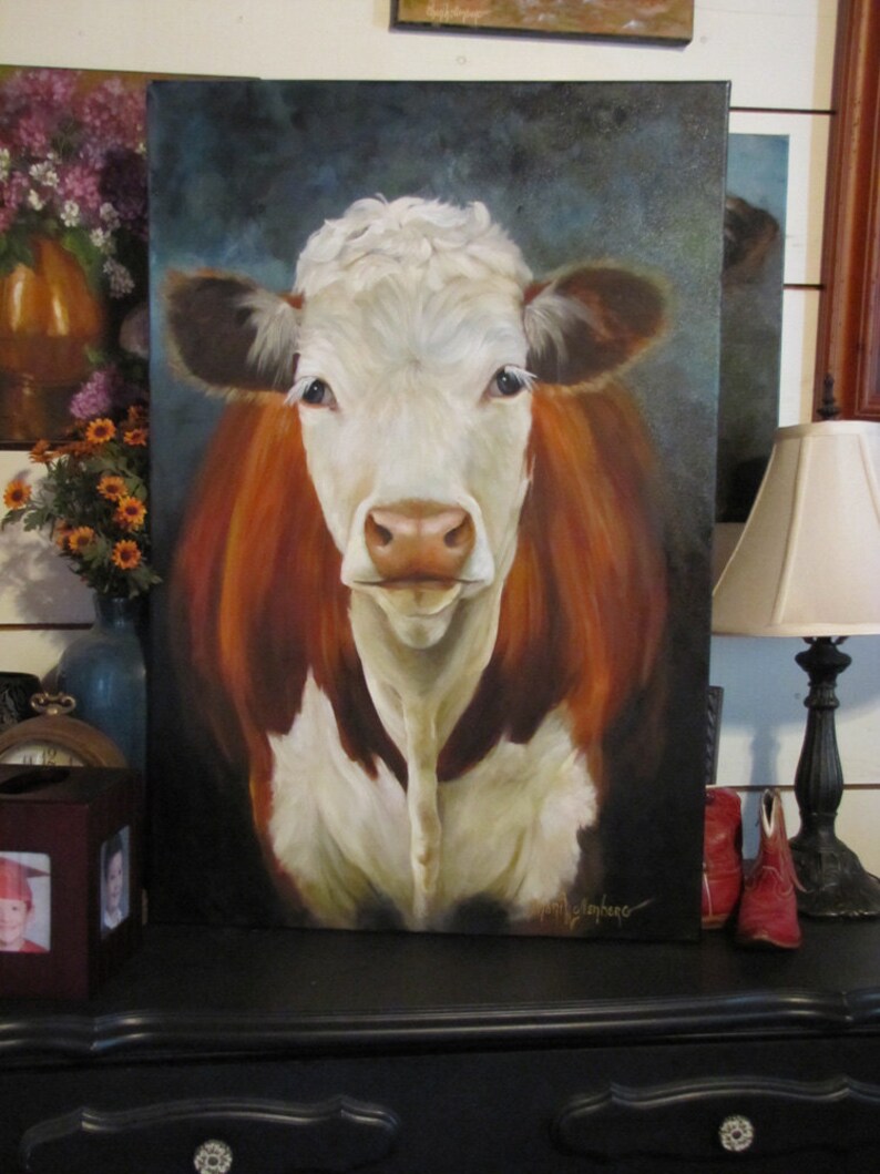 Oil Painting Hereford COW Named Sally 20x30 Canvas Oil | Etsy