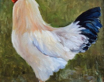 Rooster Wall Art Original Oil Painting, 8x10 Canvas by Cheri Wollenberg