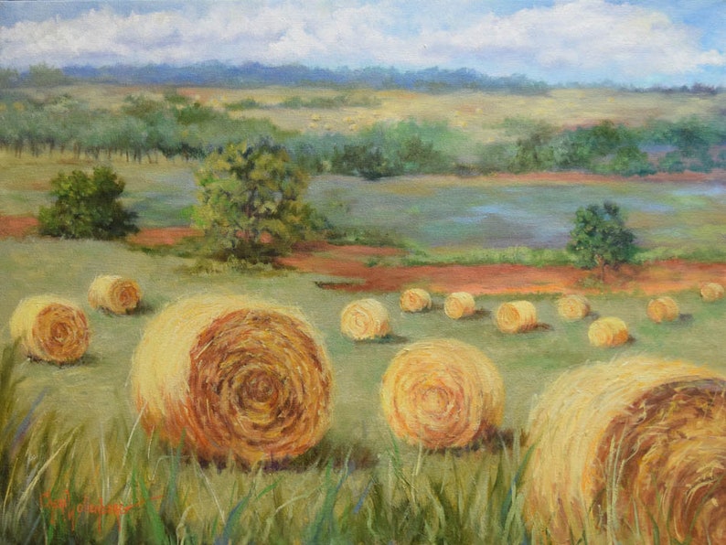 18x24 Hay Bale Landscape In Payne Oklahoma Original Oil Etsy