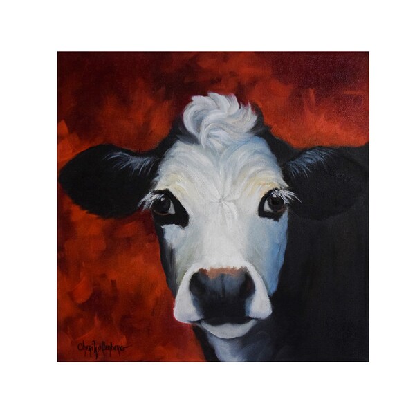 Small 12x12 Cow Painting Bach IV,Canvas Original Painting by Cheri Wollenberg