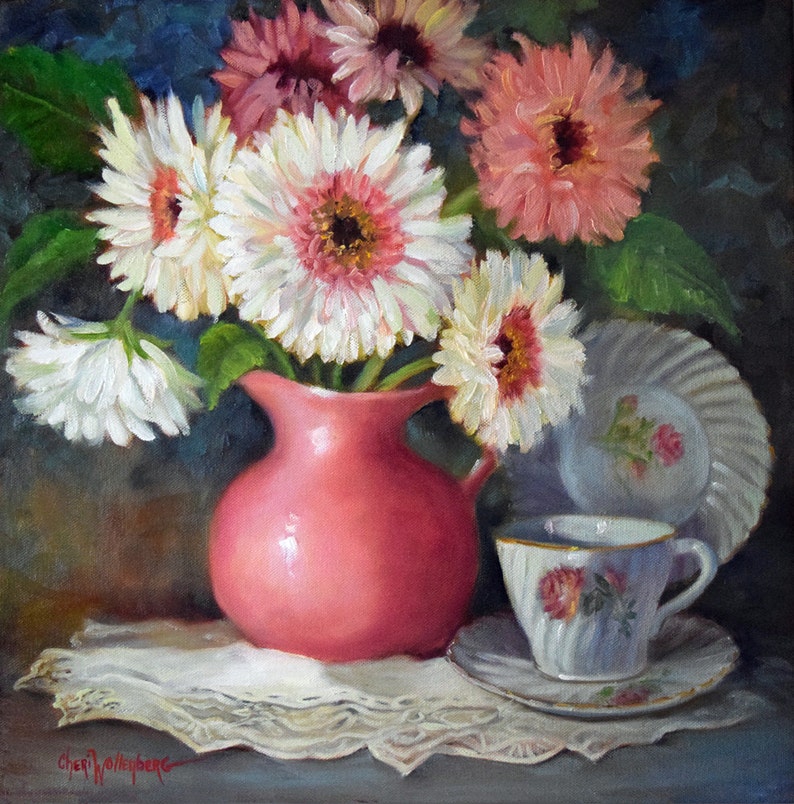 PINK Gerbera Daisies Still Life Painting Original Art on Etsy