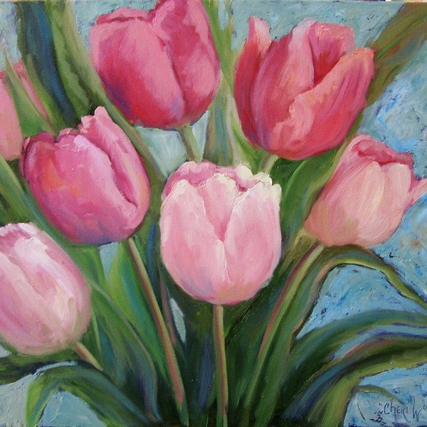 Pink Tulips - Original Oil Painting