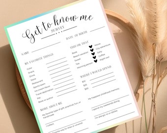Get To Know Me Survey Printable, Team Building Questionnaire (PDF Download)