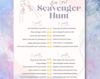 Bar crawl scavenger hunt printable, bar scavenger hunt, pub crawl games, birthday bar crawl, cruise bar crawl, bar crawl printable
