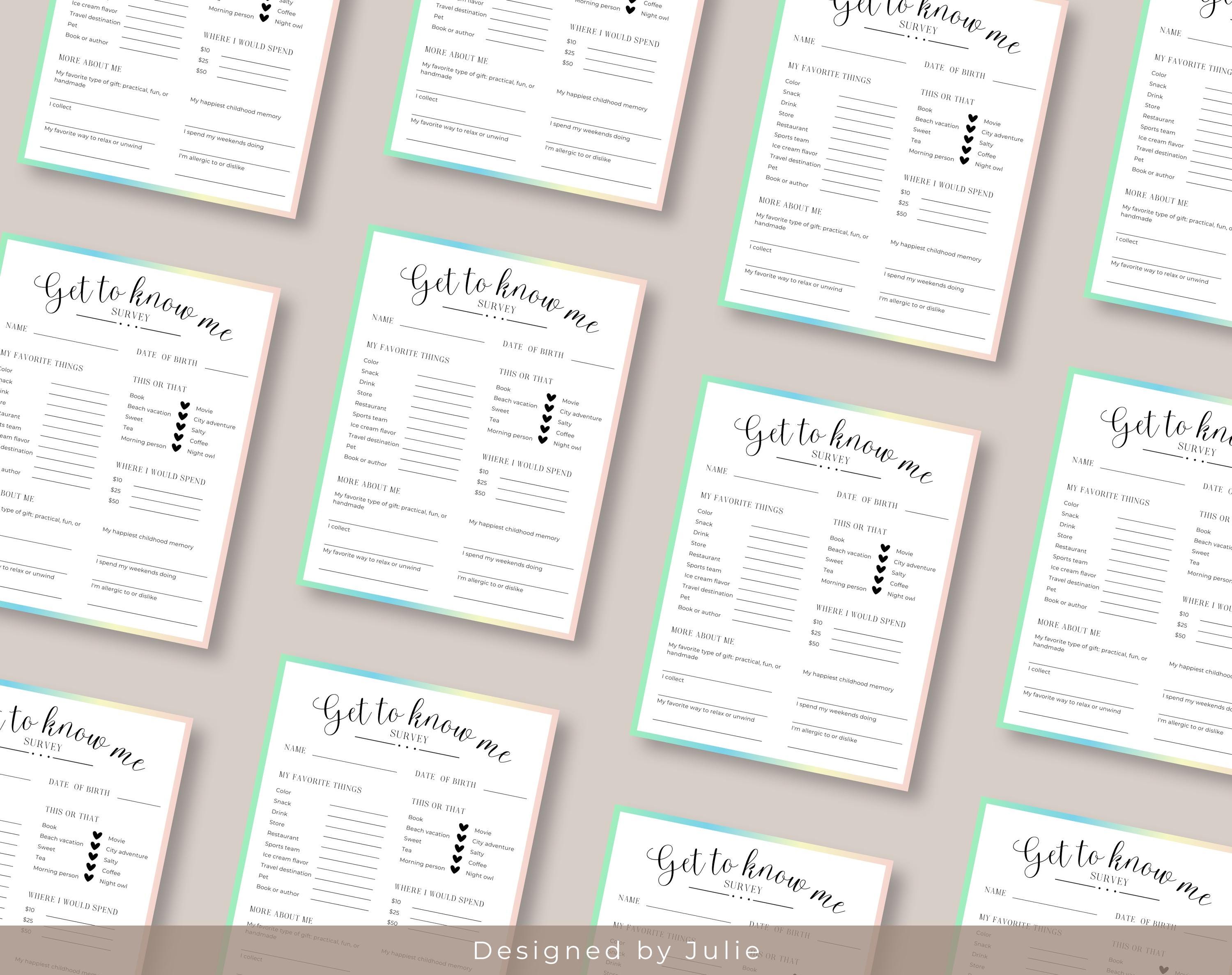 Get to Know Me Survey Printable, Team Building Questionnaire (PDF ...