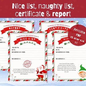 SET | Letter from Santa, nice list certificate, elf certificate, naughty list letter, santa nice list certificate, elf report card, elf kit