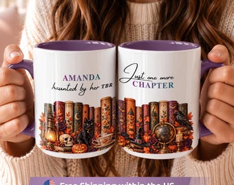 Personalized Halloween Book Lover Mug, Just One More Chapter Cup, Custom Name Bookish Gift, Spooky Reading Mug, Reader Gift for Her