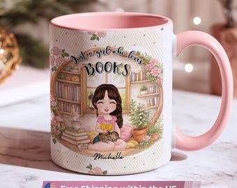 Personalized Book Lover Mug, Custom Cartoon Reader Coffee Cup, Bookish Coffee Mug