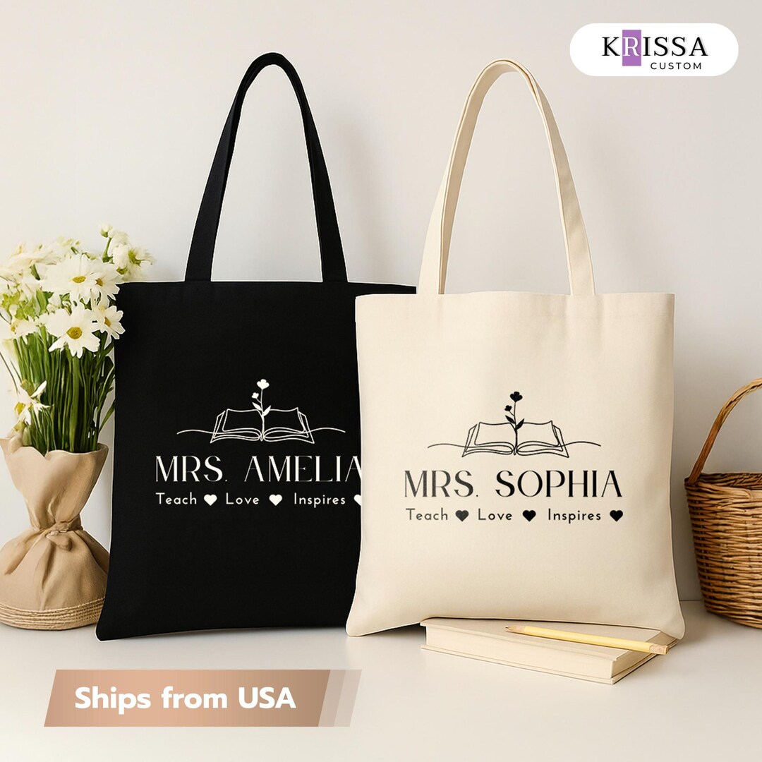 Personalized Teacher Tote Bag: Custom Name Canvas Gift - Etsy