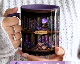 Personalized Book Lover Mug, Dark Academia Bookshelf Mug, Custom name Bookish Coffee Mug, Gift for Book Lover, Literary Reader Gift