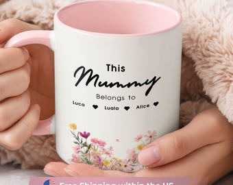 Personalized Mom Mug, Custom Mummy Mug with Kids Names, Mothers Day Gift, Gift for Mom from Kids, Floral Mom Coffee Mug, Nanny Gift,