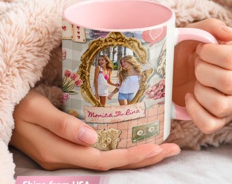 Personalized Friend Photo Mug, Pink, Galentine's Day Gift