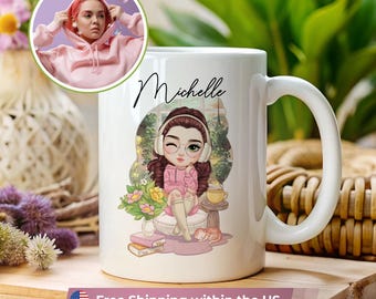 Custom Cartoon Portrait Mug, Personalized Name Coffee Cup, Cute Cozy Fall Chibi Avatar Coffee Cup, Office gifts, Cozy Book Lover Gift
