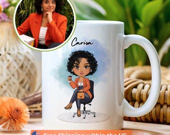 Personalized Cartoon Office Mug, Custom Coworker Gift, Boss Lady Coffee Cup